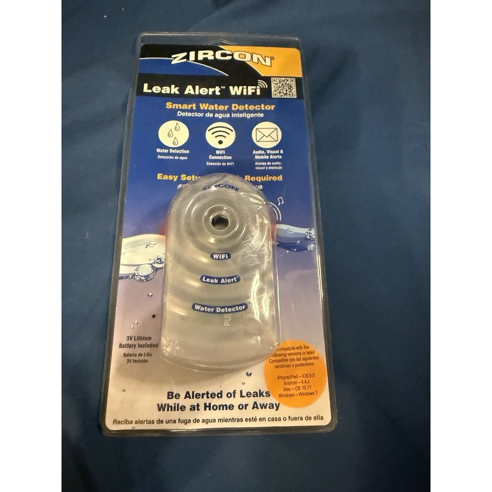 Zircon Leak Alert WiFi Smart Water Detector Audio&Visual Alerts Battery Included